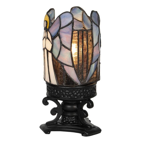 Clayre&Eef Stolová lampa 5LL-6052, Tiffany dizajn, Obývacia izba / jedáleň, polyrezín, sklo, E14, 25W, K: 21cm