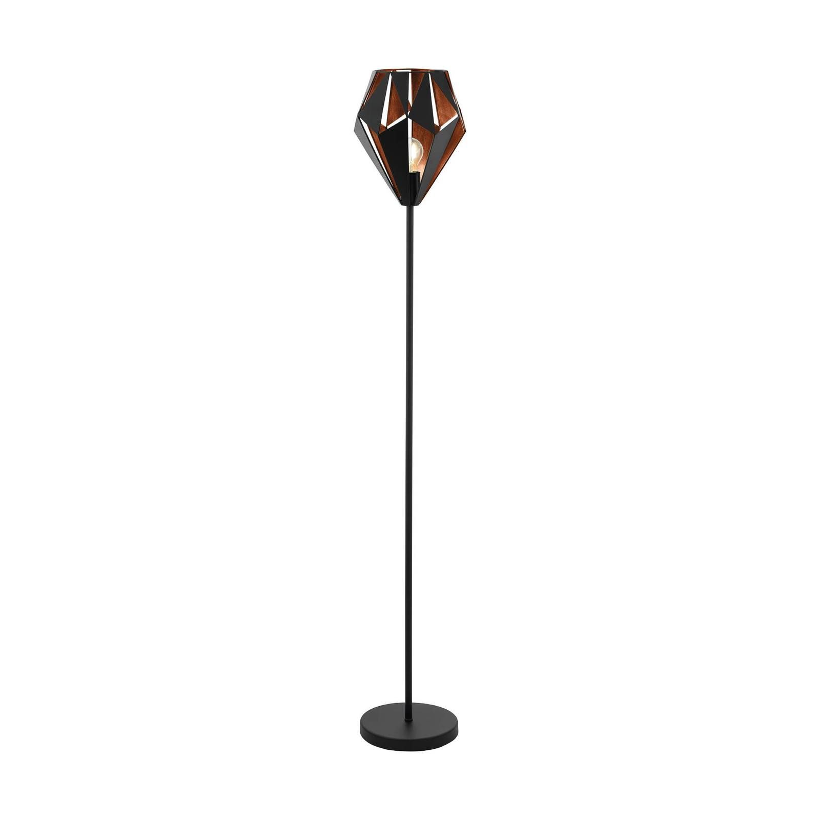 EGLO Stojaca lampa Carlton z ocele, čierna/medená, Obývacia izba / jedáleň, oceľ, E27, 60W, K: 152.5cm