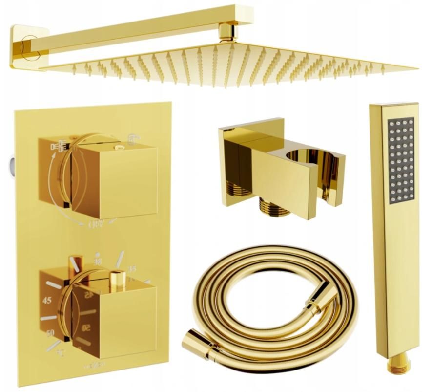 MEXEN/S MEXEN/S - Cube DR02 podomietkový sprchový SET + slim sprcha 30 cm, zlatý 77502DR0230-50