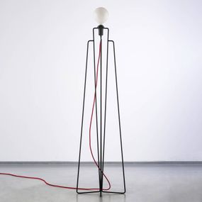 GRUPA Model M1 LED lampa čierna, kábel červená, Obývacia izba / jedáleň, oceľ, sklo, E14, 4W, P: 27 cm, L: 27 cm, K: 147cm