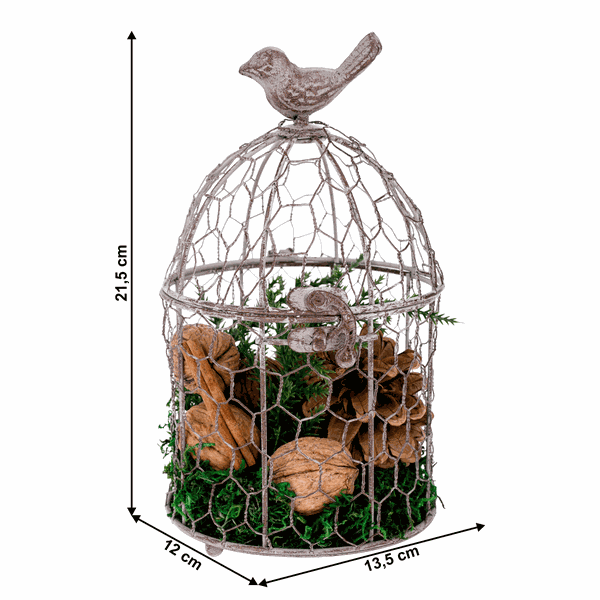 Dekoračná vtáčia klietka, kov, sivohnedá, BIRIN TYP 1