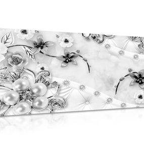 Obraz luxusné kvetinové šperky v čiernobielom prevedení - 120x60