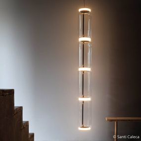 FLOS Noctambule LED závesná lampa 4 Low Cylinders, Obývacia izba / jedáleň, sklo, hliník, 45W, K: 184cm