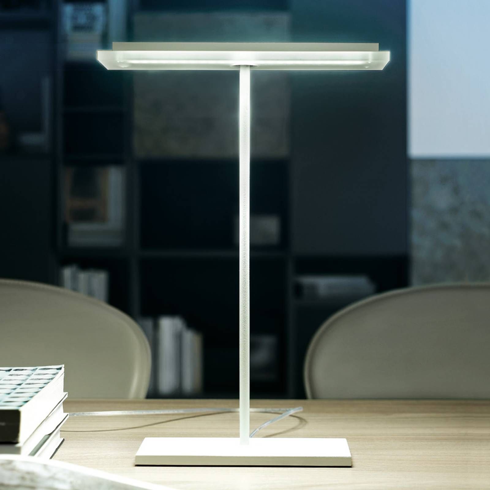 Linea Light Plochá stolná LED lampa Dublight, Pracovňa / Kancelária, kov, polymetylmetakrylát (PMMA), 8W, L: 25 cm, K: 36cm
