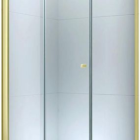 MEXEN/S - Sprchovací kút zalamovací Lima 70x80 cm, číre sklo, zlatý + vanička 856-070-080-50-00-4010