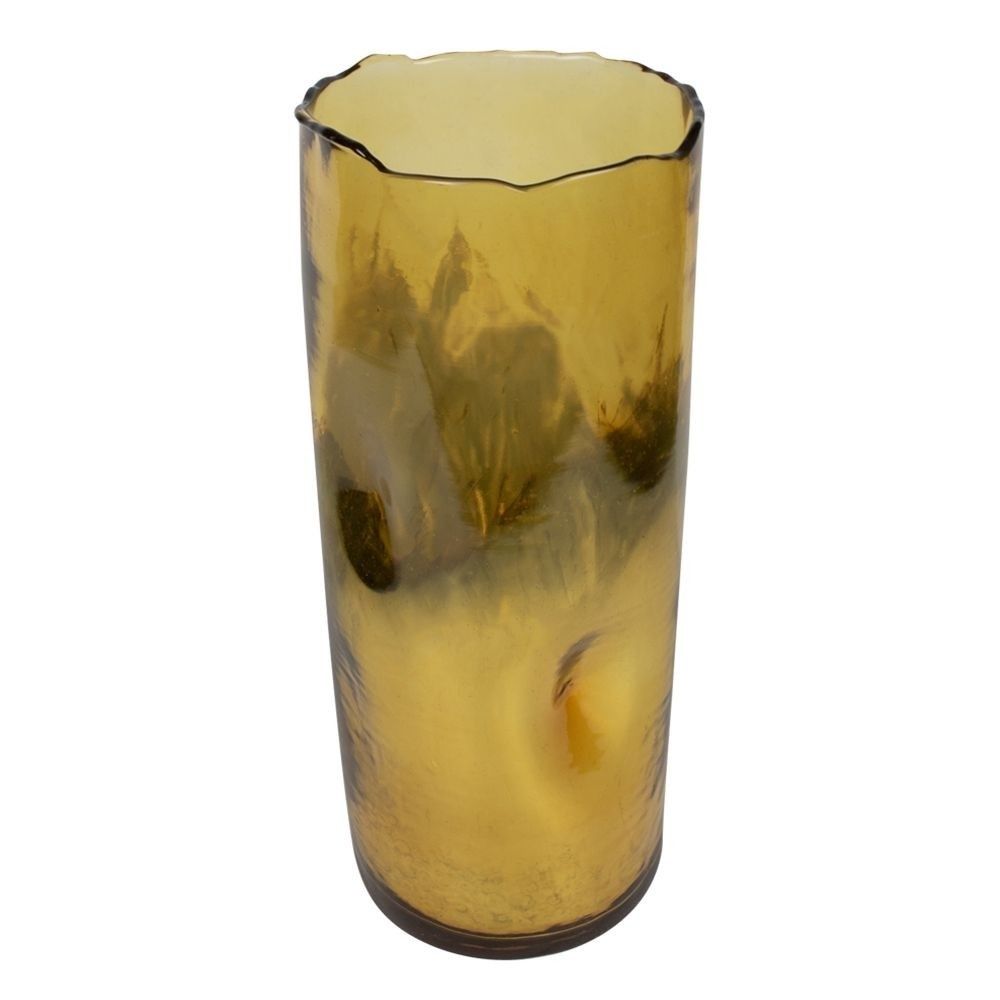 Zlatý sklenený svietnik / váza s prehnutím - Ø16,5 * 40cm
