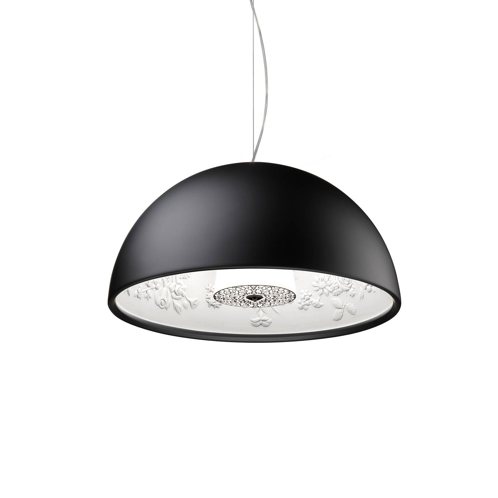 FLOS Skygarden Small závesná lampa, čierna matná, Obývacia izba / jedáleň, hliník, sadra, sklo, ušľachtilá oceľ, E14, 8W, K: 19.7cm