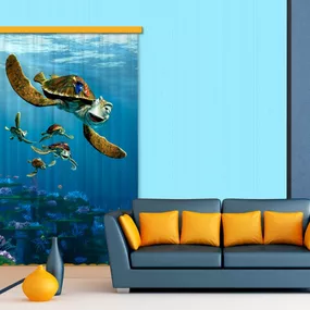 FCS L 7109 AG Design textilný foto záves detský obrazový Nemo Turtle - Korytnačka Disney FCSL 7109, veľkosť 140 x 245 cm