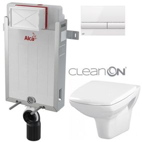 ALCADRAIN Renovmodul - predstenový inštalačný systém s bielym tlačidlom M1710 + WC CERSANIT CLEANON CARINA + SEDADLO AM115/1000 M1710 CA1