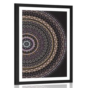 Plagát s paspartou Mandala so vzorom slnka vo fialových odtieňoch - 40x60 silver