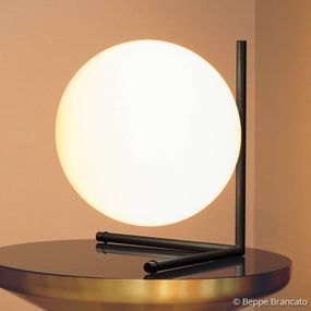 FLOS IC T2 stolná lampa, čierna, Obývacia izba / jedáleň, oceľ, sklo, E27, 205W, K: 35cm