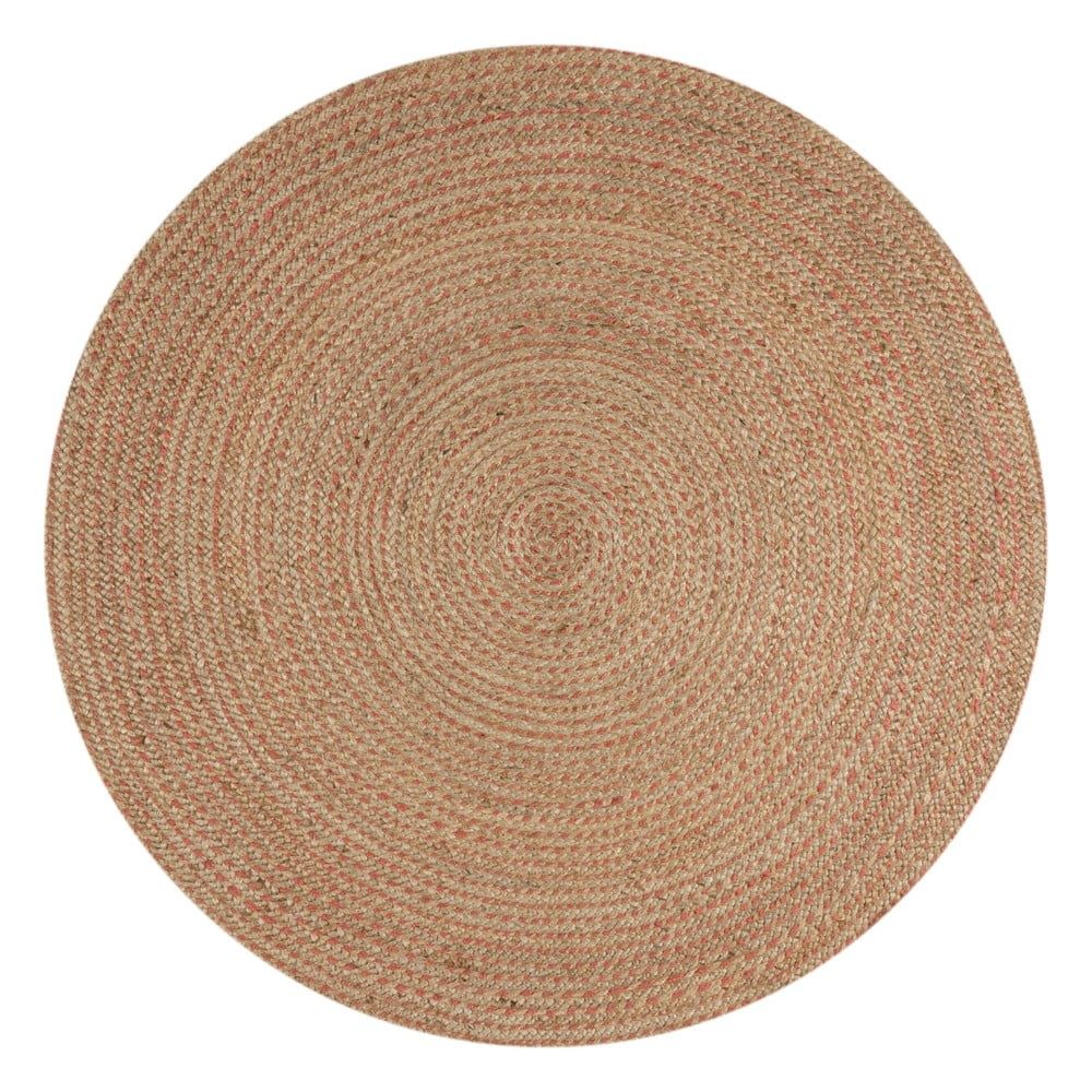 Jutový okrúhly koberec v lososovej farbe/v prírodnej farbe ø 180 cm Capri – Flair Rugs