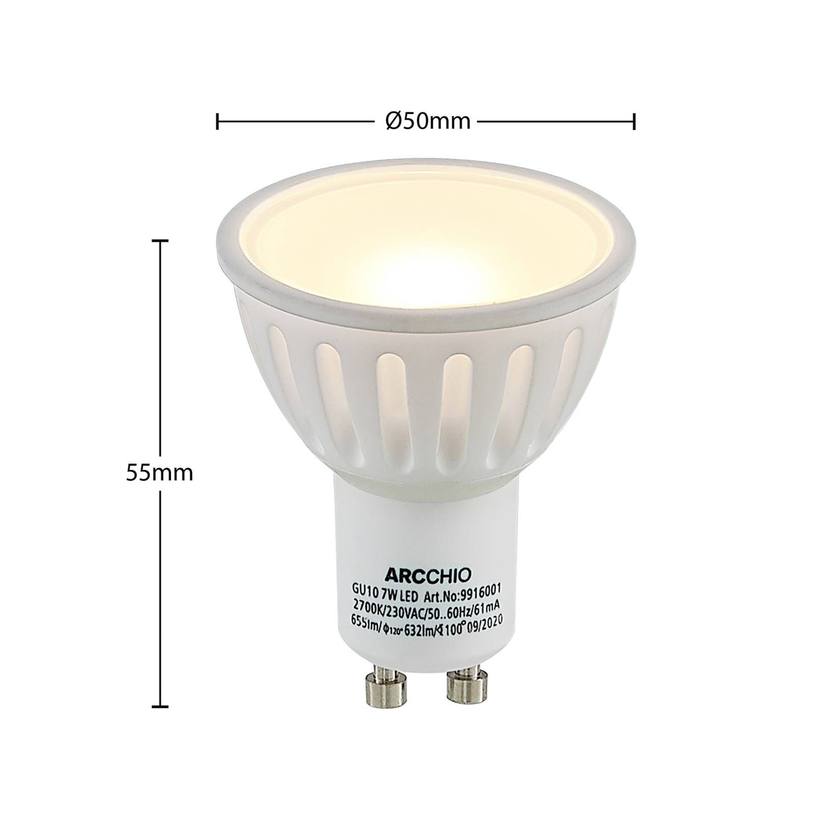 Arcchio GU10 žiarovka 100° 7W 2 700K stmieva 3ks, GU10, 7W, Energialuokka: G, P: 5.8 cm