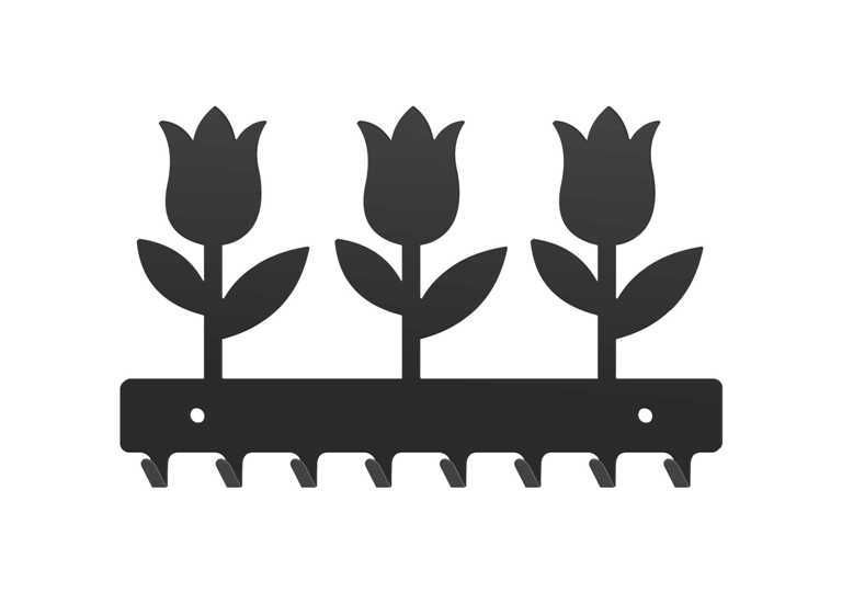 Metal Dekor vešiak na kľúče kvety čierne
