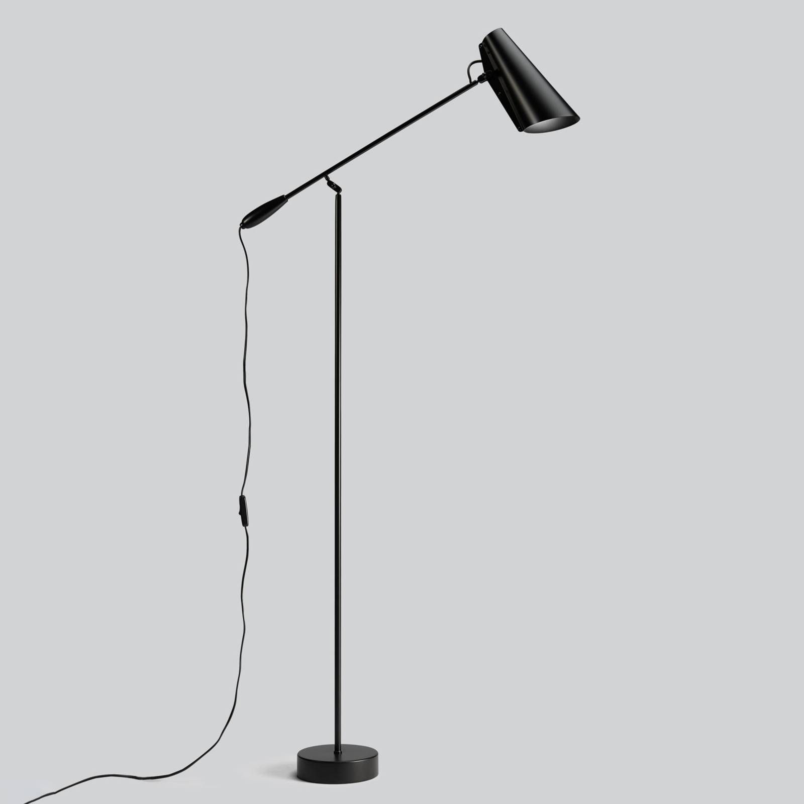 Northern Birdy – stojaca lampa v čiernej, Obývacia izba / jedáleň, hliník, oceľ, E27, 60W, K: 133cm