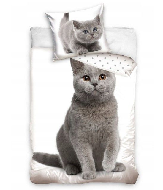 DomTextilu Bavlnené posteľné obliečky s motívom mačky  Biela 68704-244880