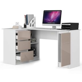 Rohový písací stôl B20 biely/cappuccino ľavý