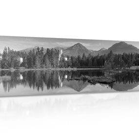 Obraz nádherná panoráma hôr pri jazere v čiernobielom prevedení