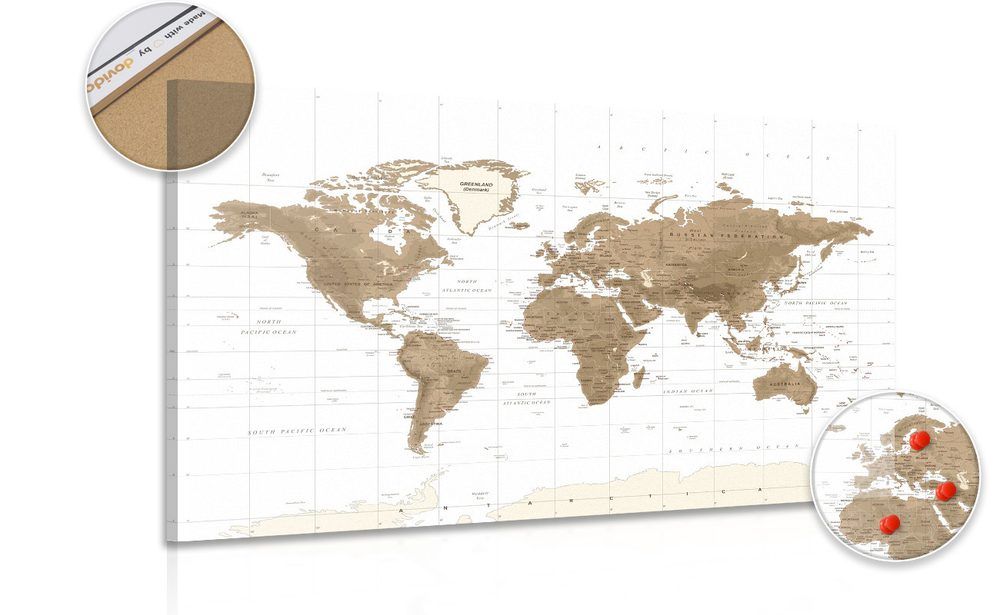 Obraz na korku nádherná vintage mapa sveta s bielym pozadím - 120x80  smiley