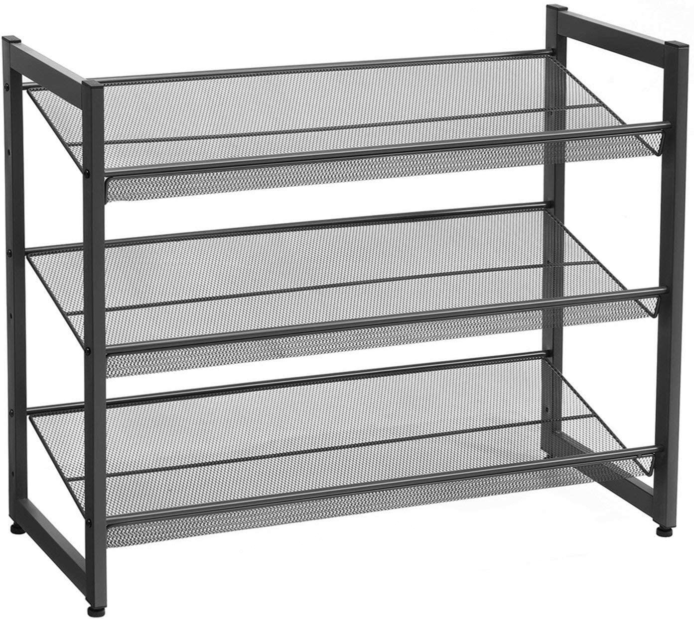 Songmics Stohovateľný policový regál na topánky, 3-úrovňový, čierny