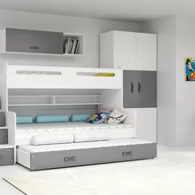 MAX 3 - Poschodová posteľ (rozšírená) s prístelkou - 200x120cm - Biely - Grafitový