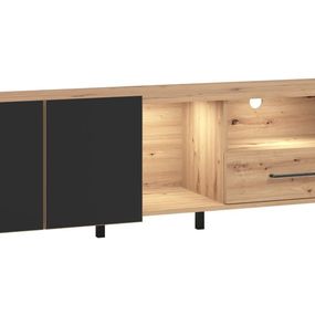 Tv stolík nibiru 160cm s osvetlením - dub artisan/čierna