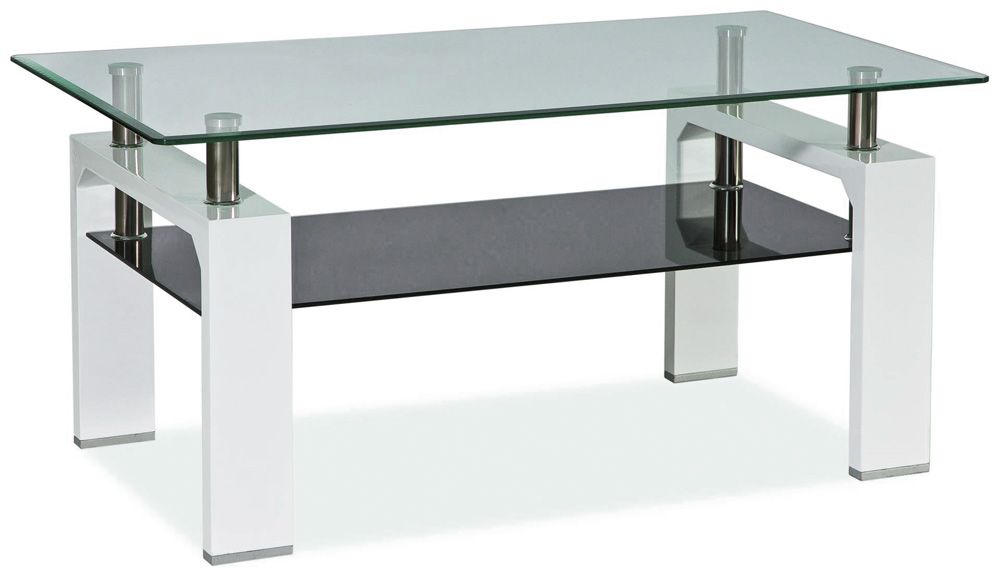Sklenený konferenčný stolík Lisa II - biely lesk / chróm / sklo