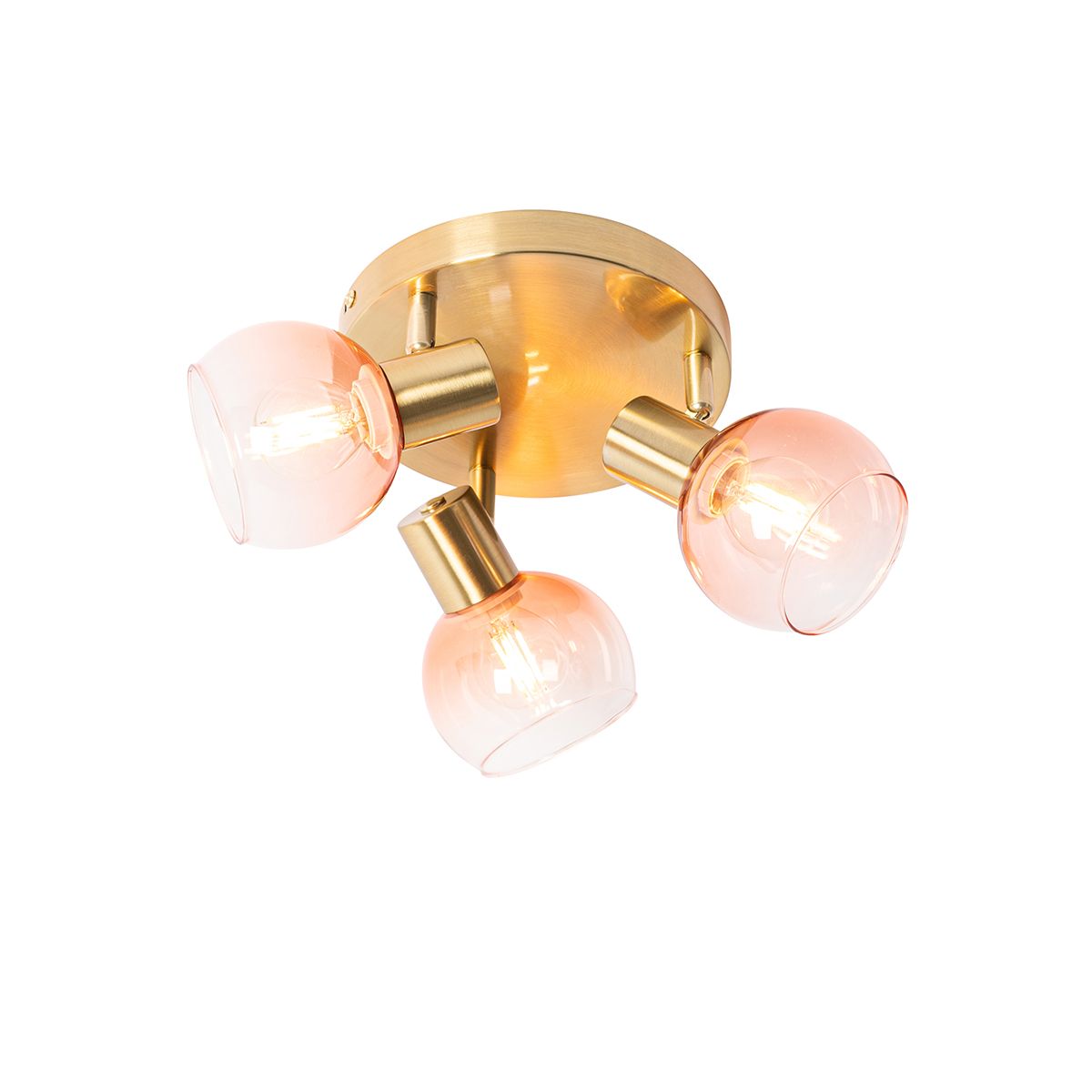 Art Deco stropné svietidlo zlaté s ružovým sklom 3 svetlá - Vidro