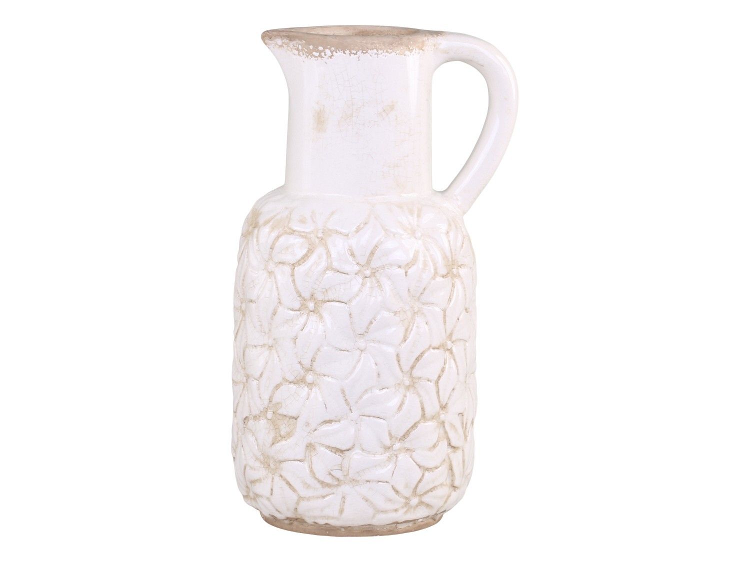 Krémový keramický džbán s kvetmi Colmar - 16 * 14 * 30cm