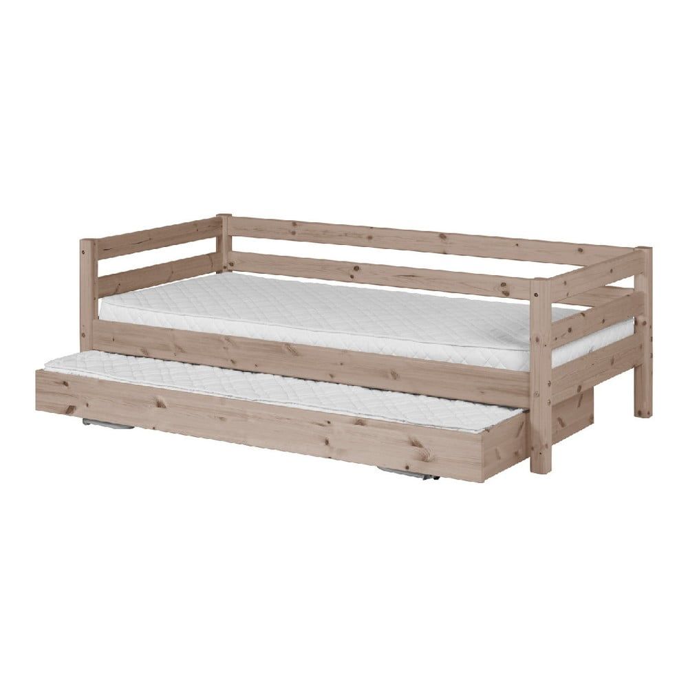 Hnedá detská posteľ z borovicového dreva s výsuvným lôžkom Flexa Classic, 90 × 200 cm