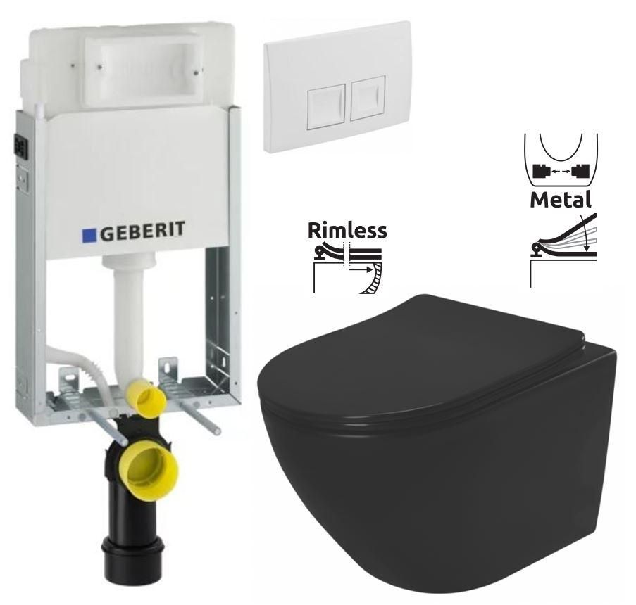 GEBERIT KOMBIFIXBasic vr. bieleho tlačidla DELTA 50 + WC REA CARLO MINI RIMLESS ČIERNY MAT + SEDADLO 110.100.00.1 50BI MM1