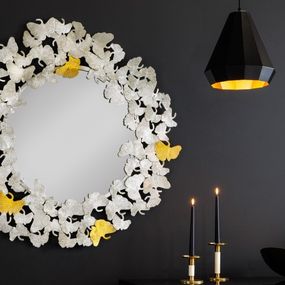 Estila Dizajnové glamour nástenné zrkadlo Ginko s ozdobným kovovým rámom z listov ginka striebornej farby 95cm