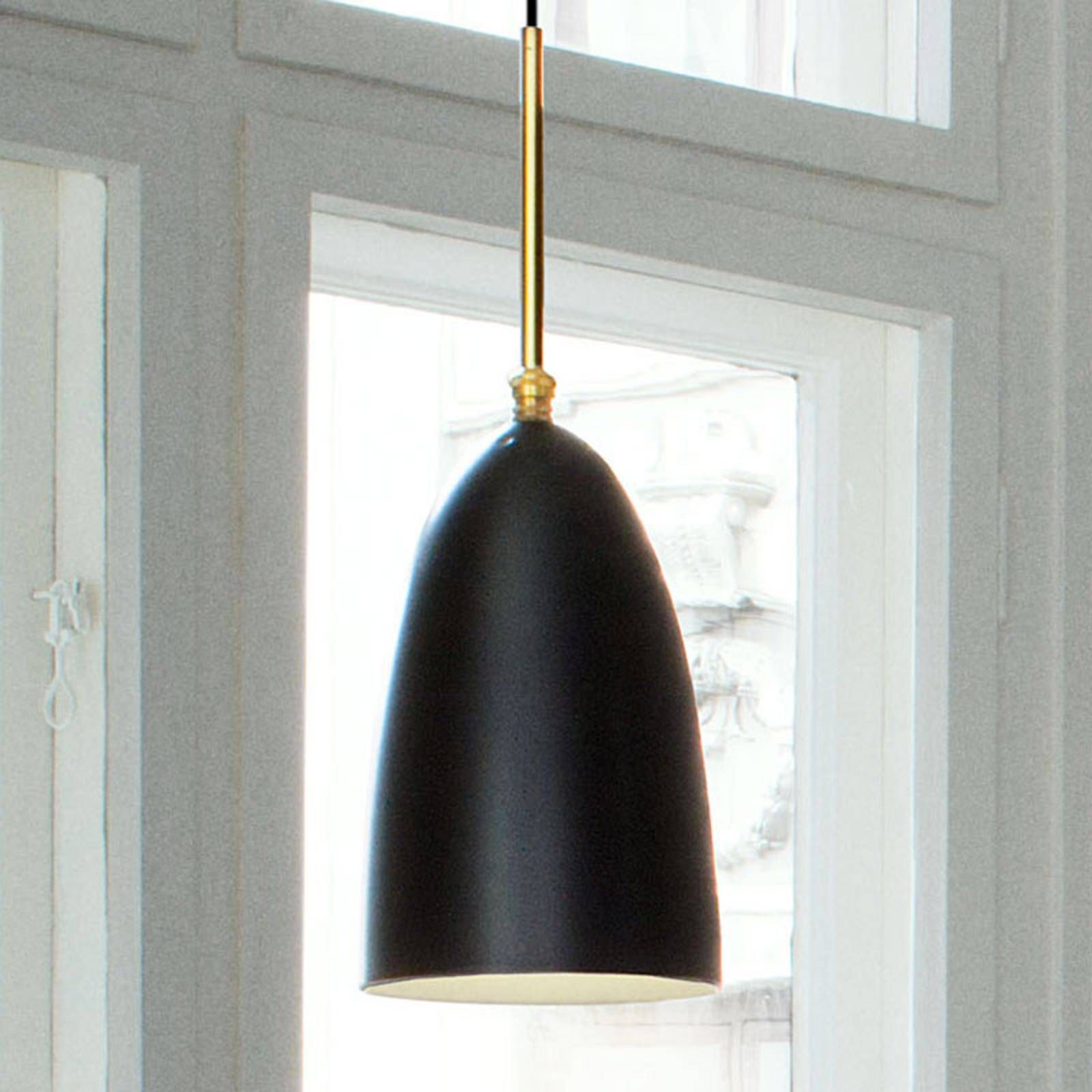 GUBI Gräshoppa závesná lampa, čierna, Obývacia izba / jedáleň, oceľ práškovaná, mosadz, E14, 40W, K: 39.5cm