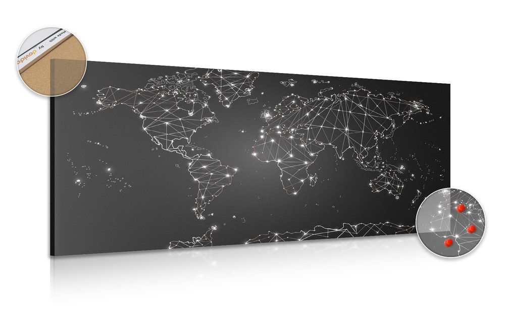 Obraz na korku čiernobiela mapa sveta - 120x60