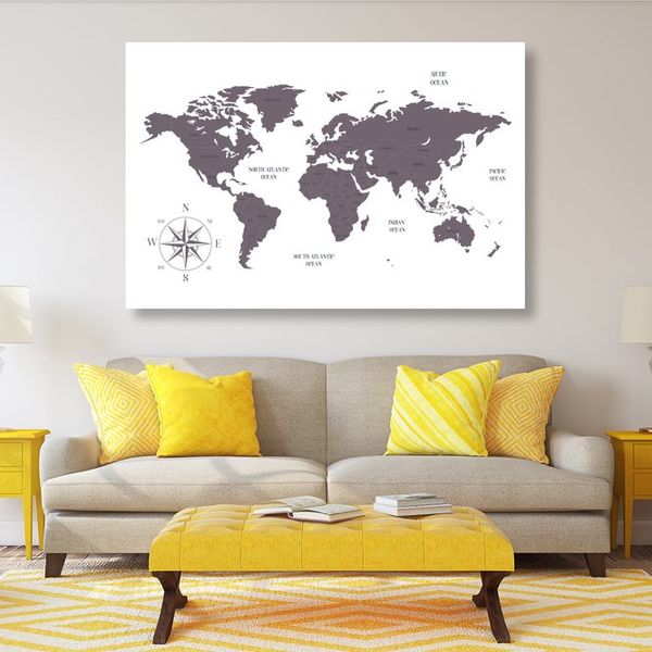 Obraz na korku decentná mapa sveta v hnedom prevedení - 90x60
