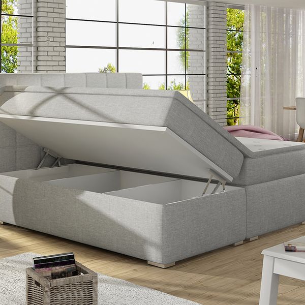Čalúnená manželská posteľ s úložným priestorom Anzia 140 - biela