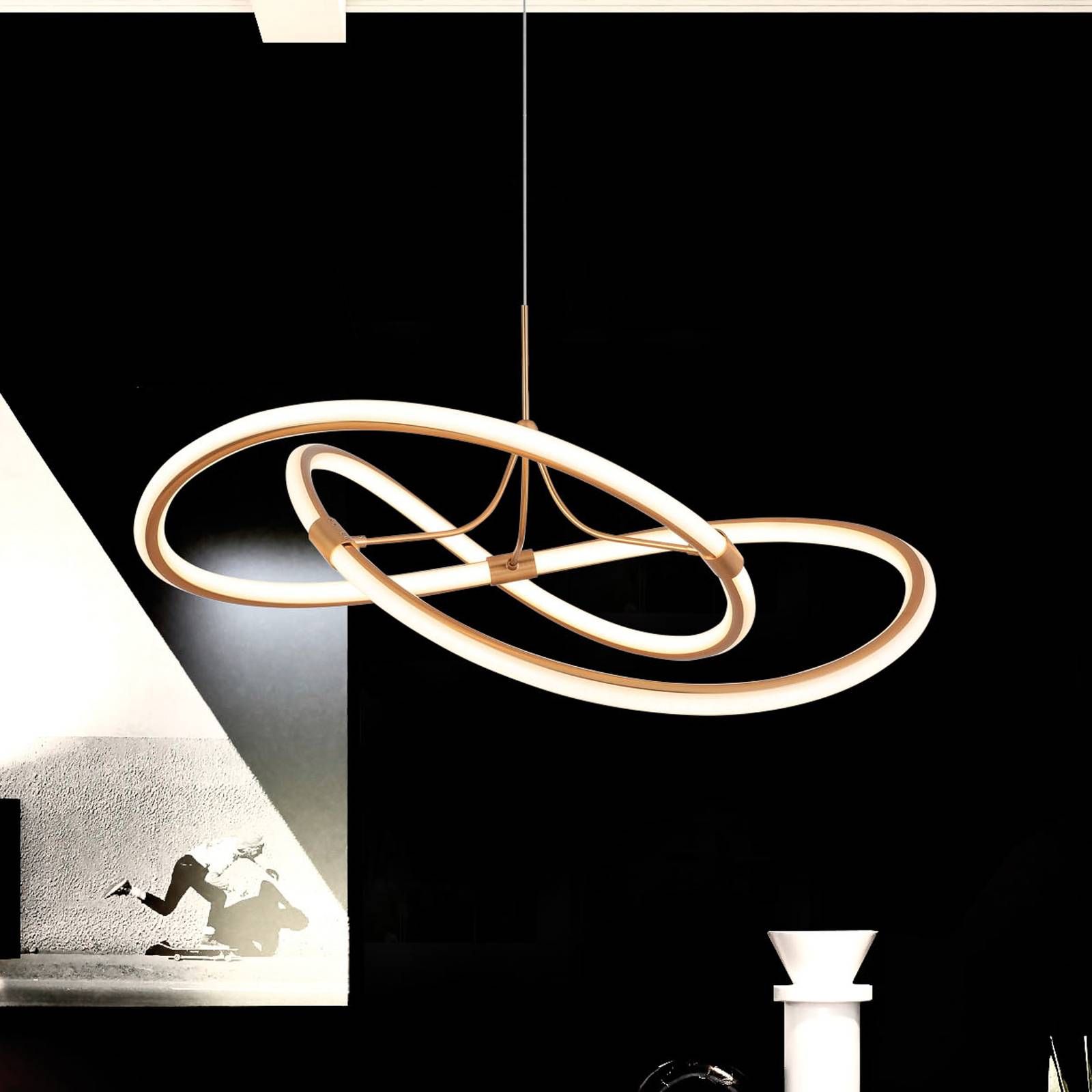 Viokef Závesné LED svietidlo Lorra, zlatá, Obývacia izba / jedáleň, hliník, oceľ, silikón, 60W