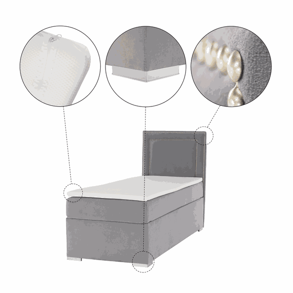 Boxspringová posteľ, jednolôžko, svetlosivá, 80x200, pravá, BILY