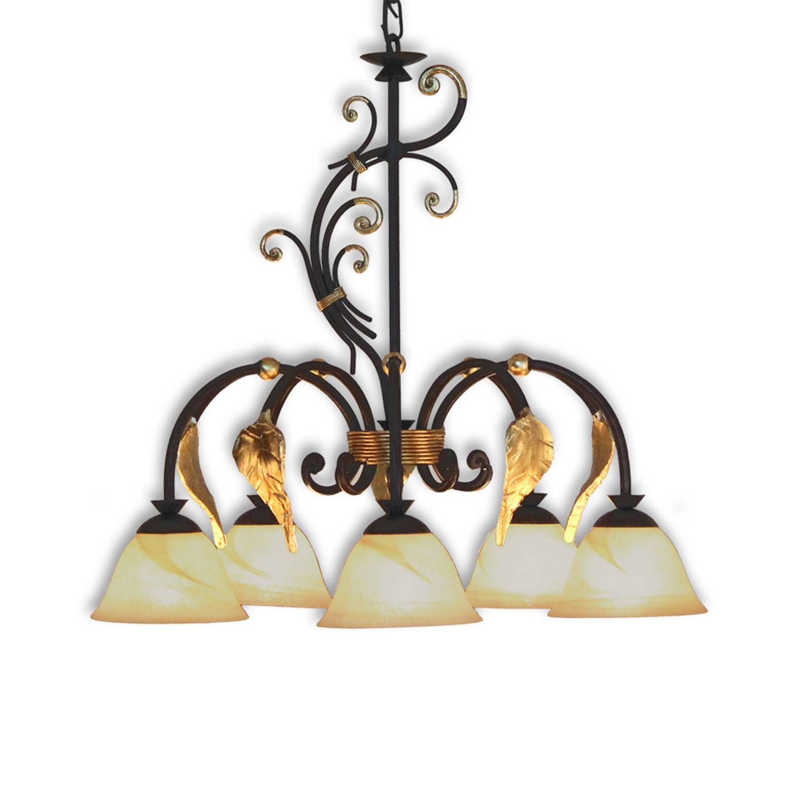 Menzel Florence Antik – zdobená závesná lampa, Obývacia izba / jedáleň, železo, lístkové zlato, E14, 28W
