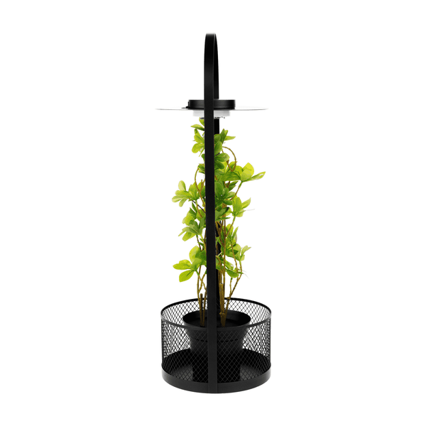 Dekoračný stojan s kvetináčom, LED osvetlenie, 58,5 cm, s umelou kvetinou, VELOM TYP 2