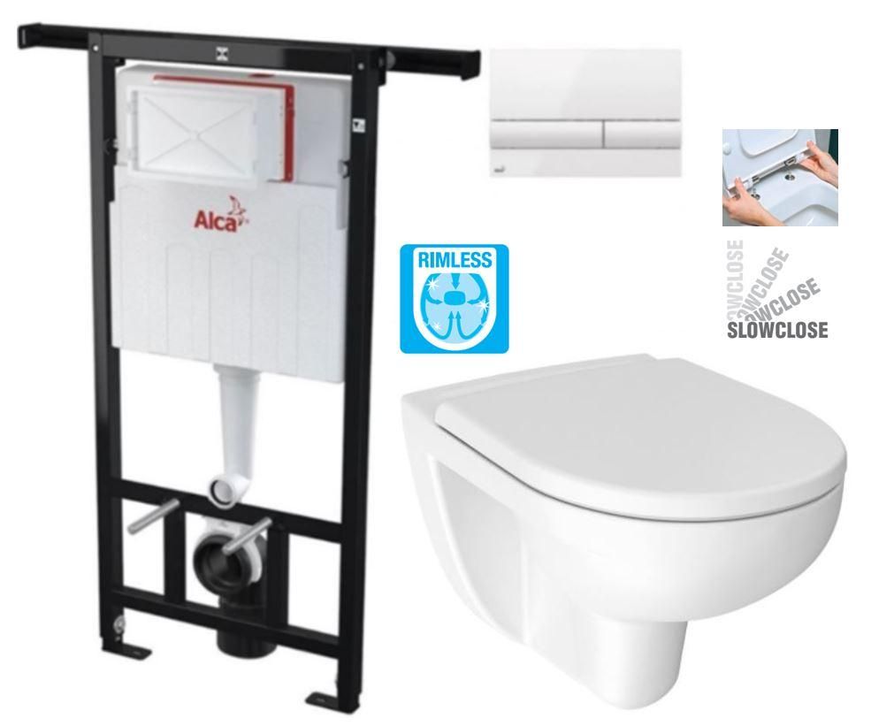 ALCADRAIN Jádromodul - predstenový inštalačný systém s bielym tlačidlom M1710 + WC JIKA LYRA PLUS RIMLESS + SEDADLO duraplastu SLOWCLOSE AM102/1120 M1710 LY2