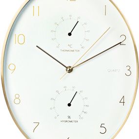 SEGNALE Nástěnné hodiny s teploměrem a vlhkoměrem 34,5 cm zlatý rám KO-837362270