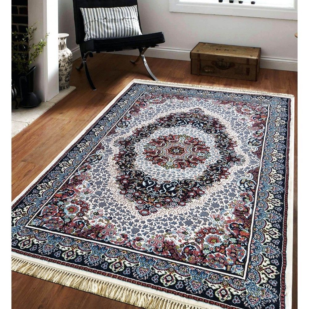 DomTextilu Luxusný vintage koberec v béžovej farbe s dokonalým modro-červeným vzorom 65921-239752