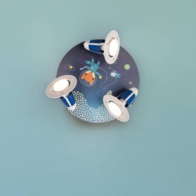 Elobra Stropné svietidlo rondel Space Mission, modrá, Detská izba, drevo, E14, 40W, K: 20cm