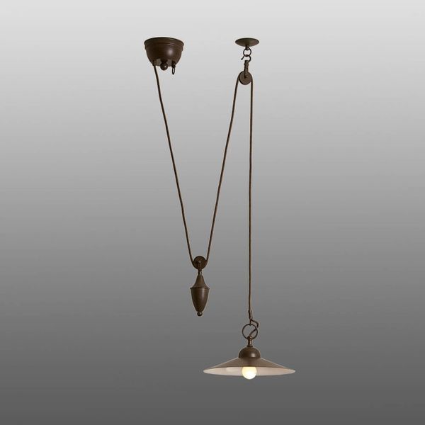 Menzel Pusta – výškovo nastaviteľná závesná lampa, Obývacia izba / jedáleň, železo, textil, E27, 70W