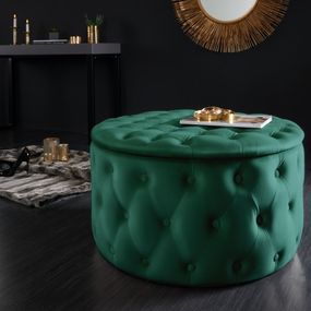 Estila Dizajnová kruhová taburetka do obývačky Modern Barock v zelenej farbe so zamatovým čalúnením 75cm