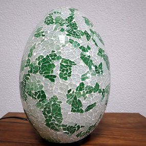 Stolná lampa zelená/biela  EGG , 35 cm,  ručná práca