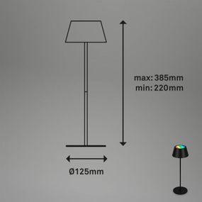 Briloner Stolová LED lampa Kiki s batériou RGBW, čierna, Obývacia izba / jedáleň, kov, 2.6W, K: 38.5cm