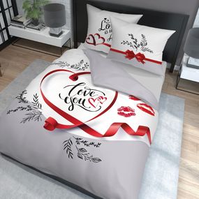 DomTextilu Romantické bielo sivé posteľné obliečky so srdcom a nápisom LOVE YOU 3 časti: 1ks 160 cmx200 + 2ks 70 cmx80 Sivá 70 x 80 cm 39778-183632