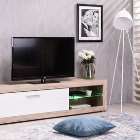 Televízny stolík s osvetlením ronja 180cm - dub sivý/biela